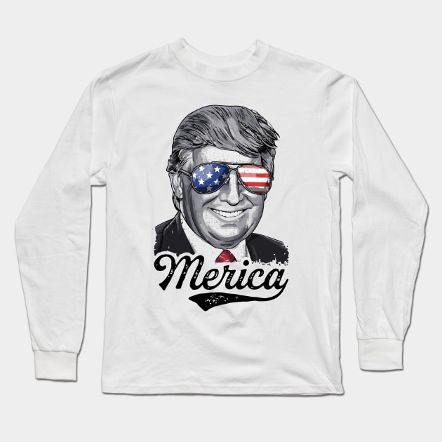 4th of July Trump 2020 Merica Patriotic Sunglasses USA Gift Long Sleeve T-Shirt by Ramadangonim